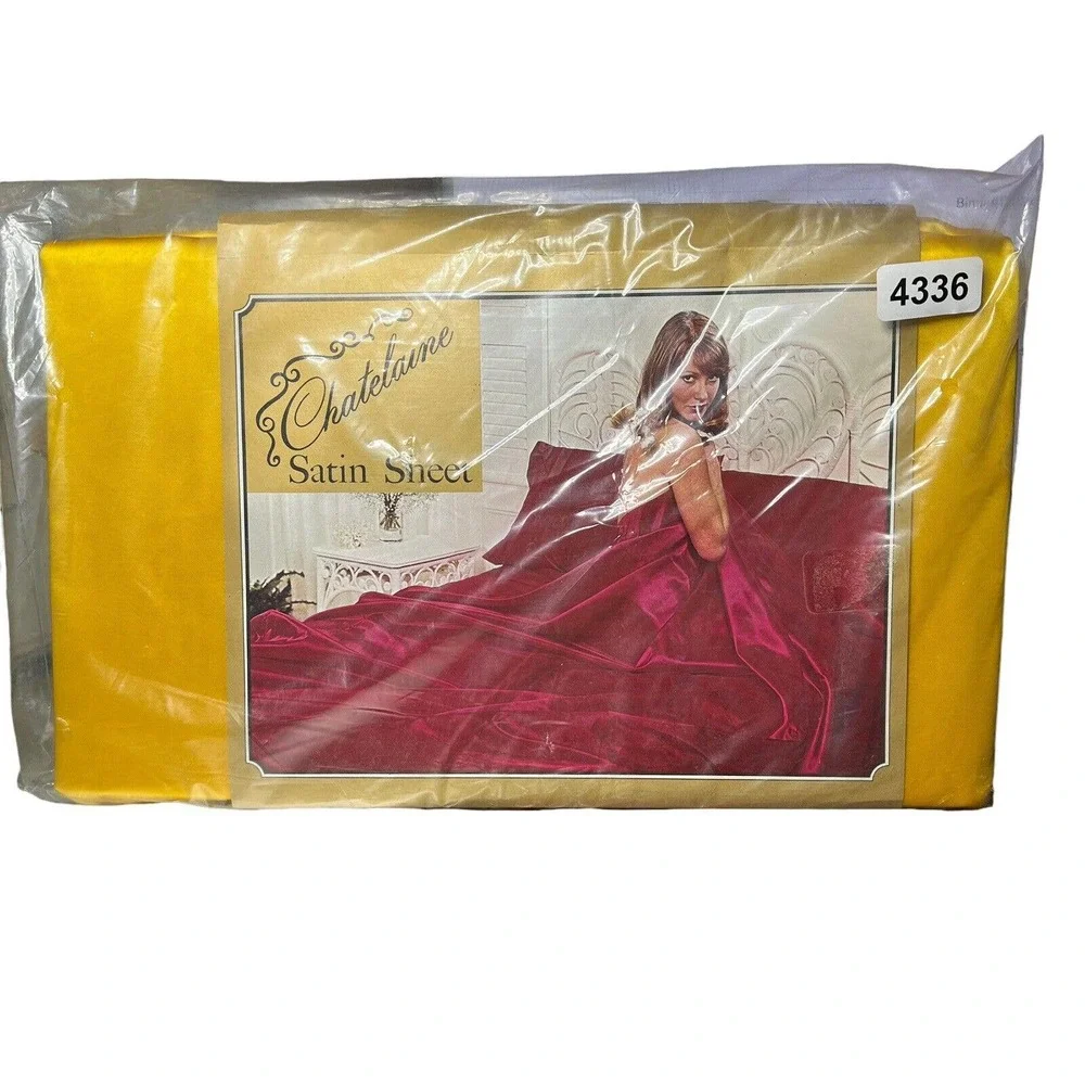 Vintage Chatelaine Satin Full Sized Flat Bed Sheet Golden Sun Gold New old Stock
